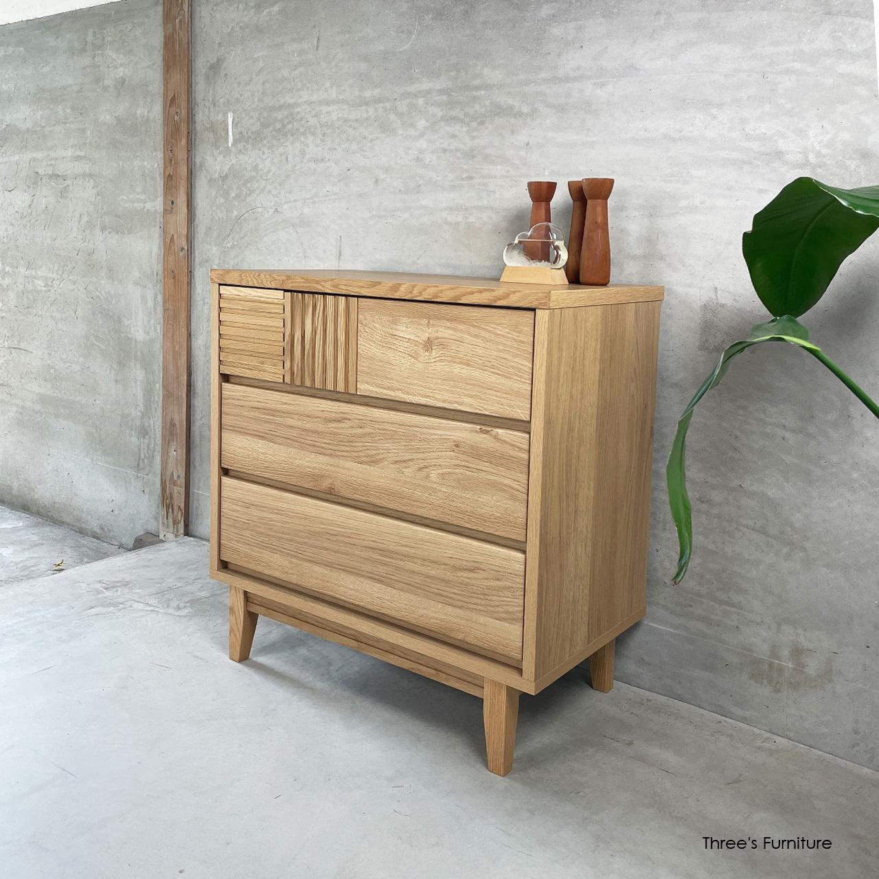 リビングチェスト チェスト リビング収納 引出し収納 木製脚 オーク無垢材 コンパクト 大人かわいい ｗ71