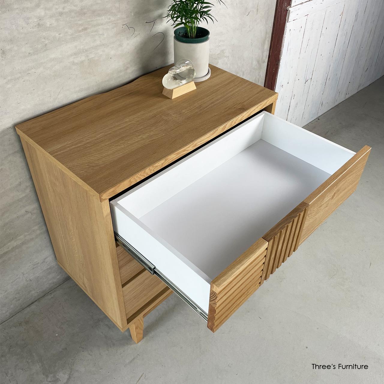 リビングチェスト チェスト リビング収納 引出し収納 木製脚 オーク無垢材 コンパクト 大人かわいい ｗ71 | 4枚目